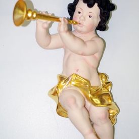 Tirol Engel Musik Trompete, (Holz) 32x16cm polimentvergodet